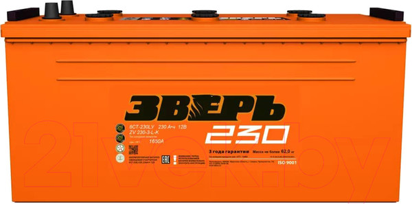 Изображение товара Автомобильный аккумулятор Зверь 6СТ-230 Евро 1650A / ZV 230 З-R-K (230 А/ч)