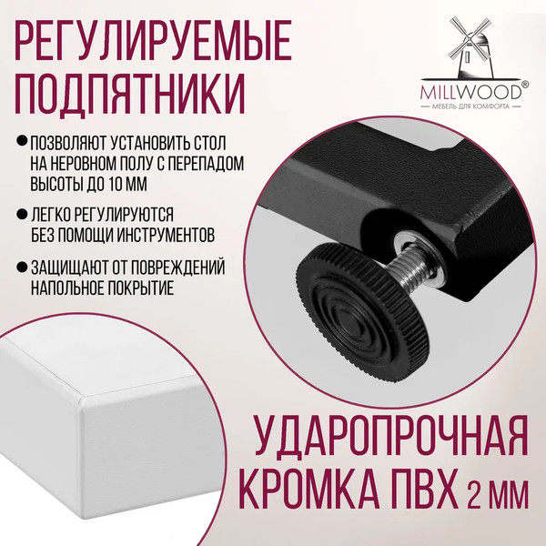 Изображение товара Обеденный стол Millwood Лофт Лондон Л 110-150x70x76 (белый/металл черный)