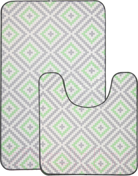 Изображение товара Набор ковриков для ванной и туалета Вилина Ромбы / 7060-22003 (50x85, 50x52, серый/зеленый)