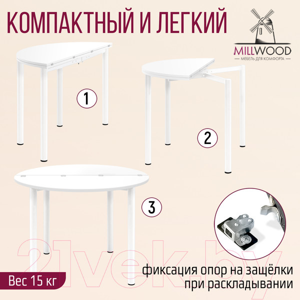 Изображение товара Обеденный стол Millwood Далис 1 (белый/металл белый)