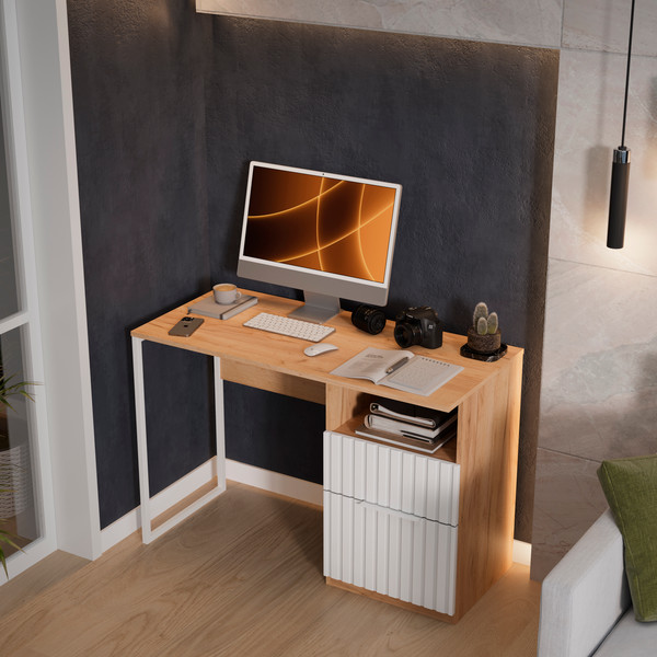 Изображение товара Письменный стол ТриЯ Хилтон тип 1 (дуб крафт золотой/белый матовый)