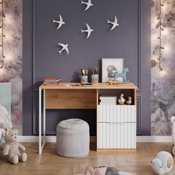 Изображение товара Письменный стол ТриЯ Хилтон тип 1 (дуб крафт золотой/белый матовый)