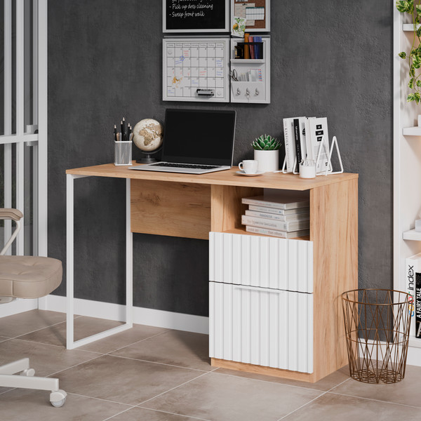 Изображение товара Письменный стол ТриЯ Хилтон тип 1 (дуб крафт золотой/белый матовый)