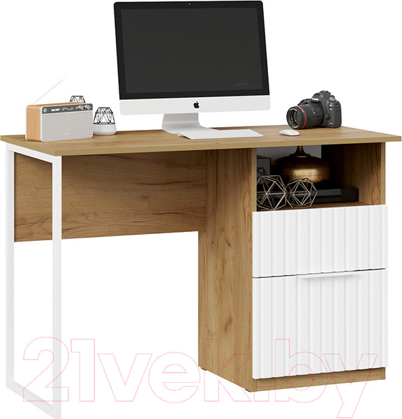 Изображение товара Письменный стол ТриЯ Хилтон тип 1 (дуб крафт золотой/белый матовый)