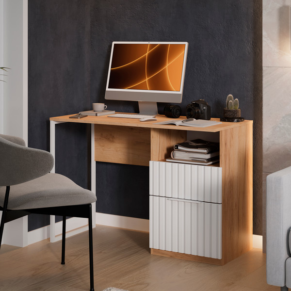 Изображение товара Письменный стол ТриЯ Хилтон тип 1 (дуб крафт золотой/белый матовый)