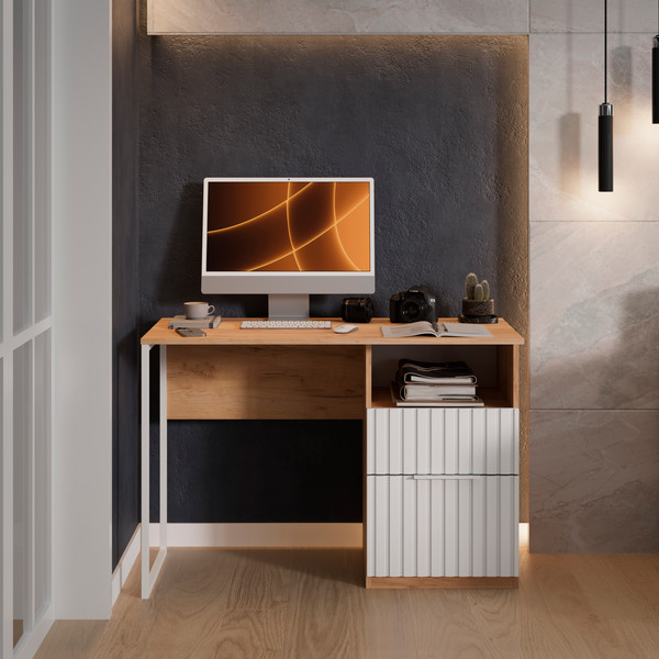 Изображение товара Письменный стол ТриЯ Хилтон тип 1 (дуб крафт золотой/белый матовый)