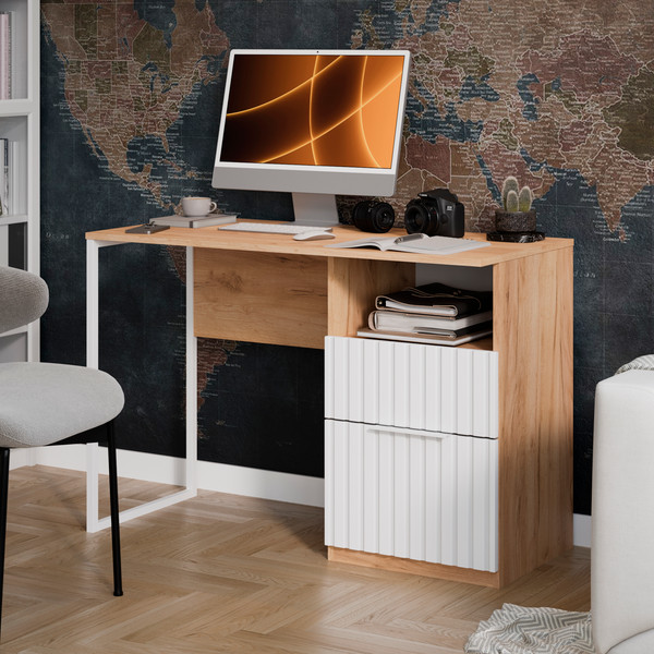 Изображение товара Письменный стол ТриЯ Хилтон тип 1 (дуб крафт золотой/белый матовый)