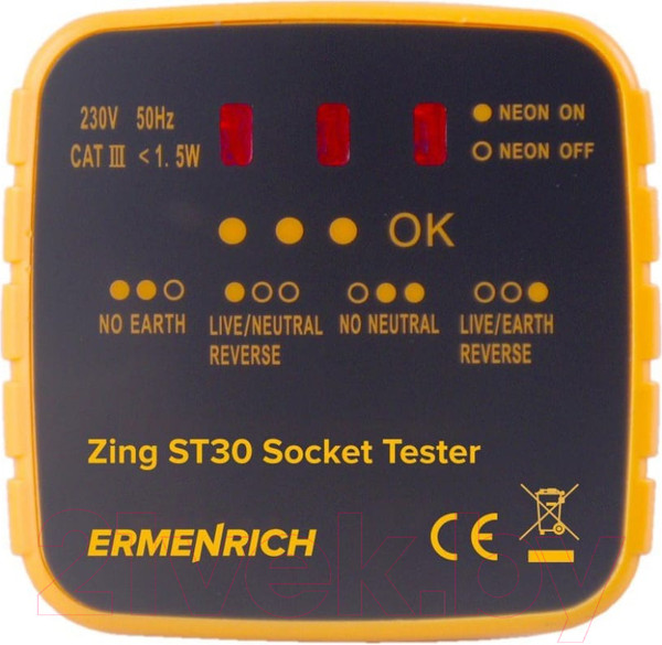 Изображение товара Тестер розетки Ermenrich Zing ST30 / 81725