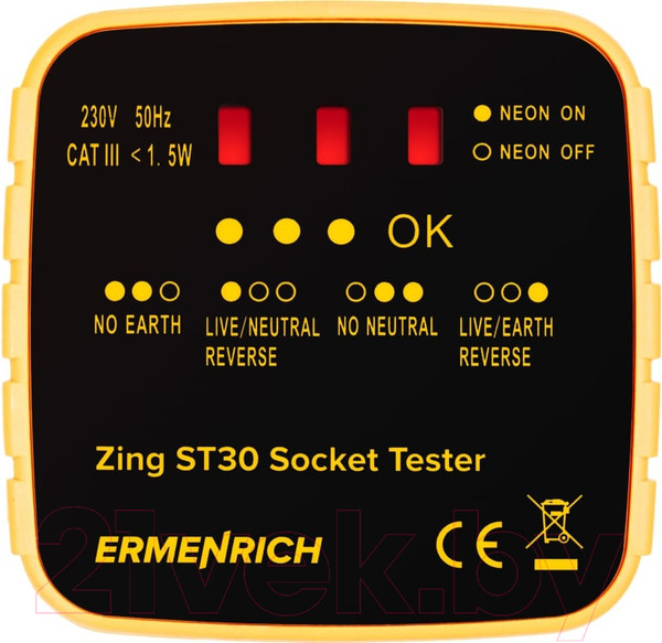 Изображение товара Тестер розетки Ermenrich Zing ST30 / 81725