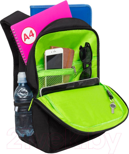 Изображение товара Школьный рюкзак Grizzly RB-456-3 (черный/салатовый)