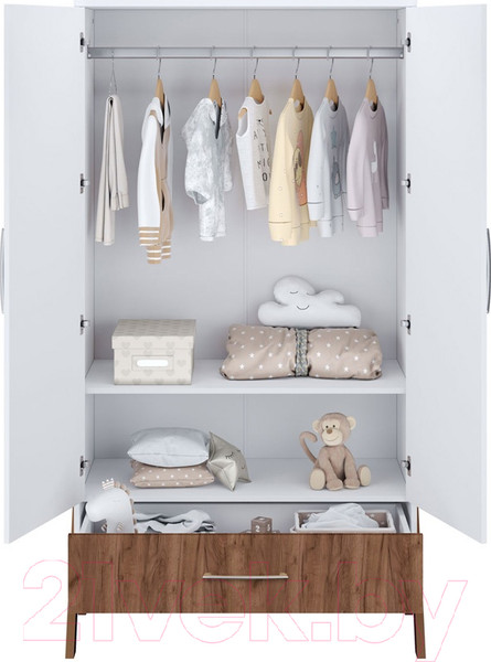 Изображение товара Шкаф Polini Kids Porto 3100 / 0002573.165 (белый/дуб крафт)