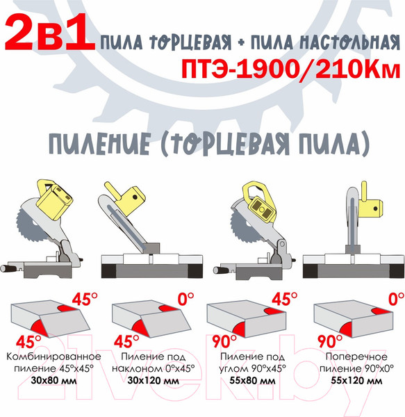 Изображение товара Торцовочная пила Калибр Мастер ПТЭ-1900/210Км