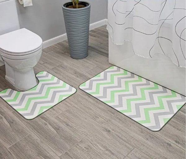 Изображение товара Коврик для ванной Вилина Зигзаги 7068-22002 (50x85, серый/зеленый)