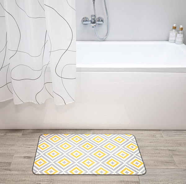 Изображение товара Коврик для ванной Вилина Ромбы 7068-22003 (50x85, серый/желтый)