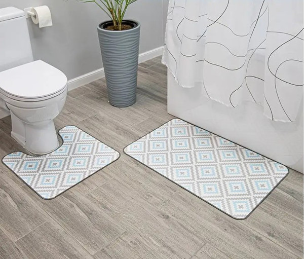 Изображение товара Коврик для ванной Вилина Ромбы 7068-22003 (50x85, серый/голубой)