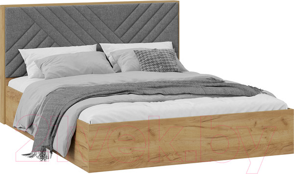 Изображение товара Двуспальная кровать ТриЯ Хилтон универсальная тип 1 и заглушиной 160x200 (дуб крафт золотой/велюр серый)