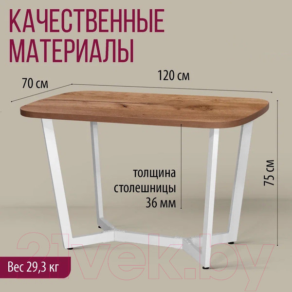 Изображение товара Обеденный стол Millwood Лофт Мюнхен Л 120x70x75 (дуб табачный Craft/металл белый)