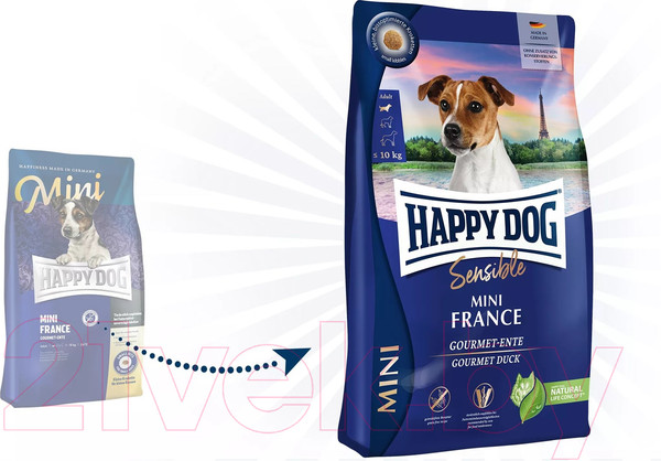 Изображение товара Сухой корм для собак Happy Dog Mini France 24/12 Утка и картофель / 61242 (4кг)