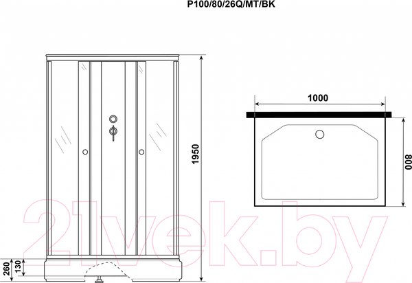 Изображение товара Душевая кабина Niagara Promo P100/80/26Q/MT/BK 100x80x215