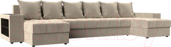 Изображение товара Диван П-образный Лига Диванов Дубай полки слева (микровельвет бежевый)