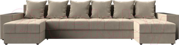 Изображение товара Диван П-образный Лига Диванов Дубай полки слева (микровельвет бежевый)