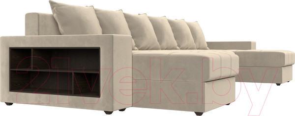Изображение товара Диван П-образный Лига Диванов Дубай полки слева (микровельвет бежевый)