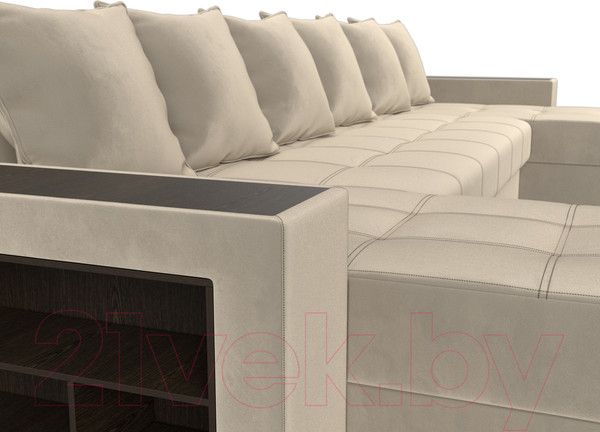 Изображение товара Диван П-образный Лига Диванов Дубай полки слева (микровельвет бежевый)