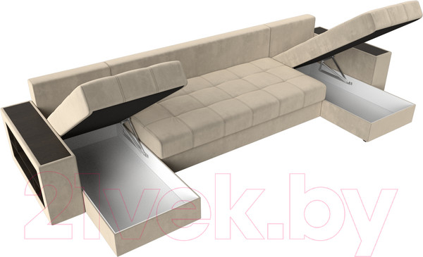 Изображение товара Диван П-образный Лига Диванов Дубай полки слева (микровельвет бежевый)