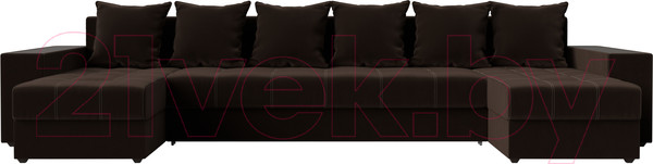 Изображение товара Диван П-образный Лига Диванов Дубай полки слева (микровельвет коричневый)