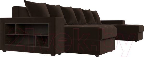 Изображение товара Диван П-образный Лига Диванов Дубай полки слева (микровельвет коричневый)