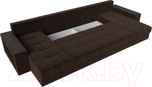 Изображение товара Диван П-образный Лига Диванов Дубай полки слева (микровельвет коричневый)