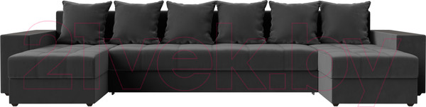 Изображение товара Диван П-образный Лига Диванов Дубай полки слева (велюр серый)