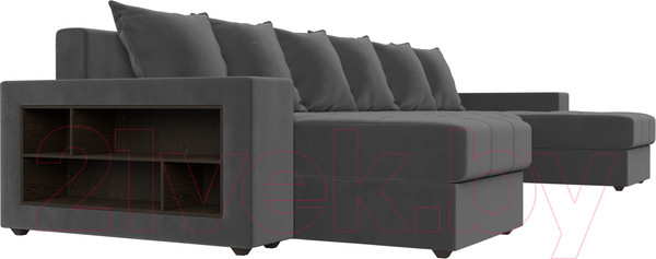 Изображение товара Диван П-образный Лига Диванов Дубай полки слева (велюр серый)