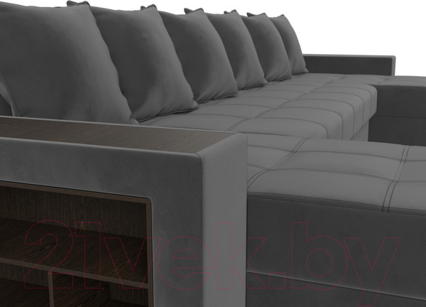 Изображение товара Диван П-образный Лига Диванов Дубай полки слева (велюр серый)