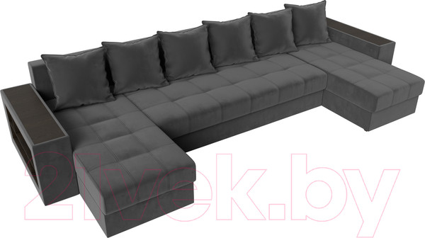 Изображение товара Диван П-образный Лига Диванов Дубай полки слева (велюр серый)
