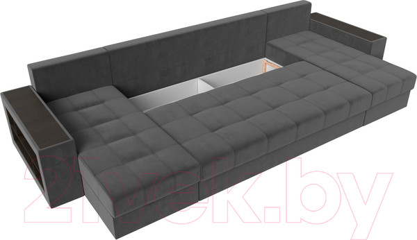 Изображение товара Диван П-образный Лига Диванов Дубай полки слева (велюр серый)
