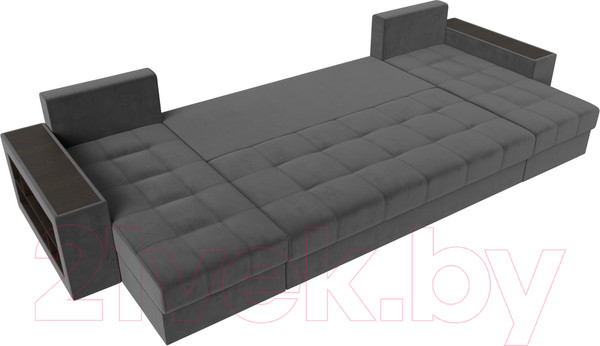 Изображение товара Диван П-образный Лига Диванов Дубай полки слева (велюр серый)