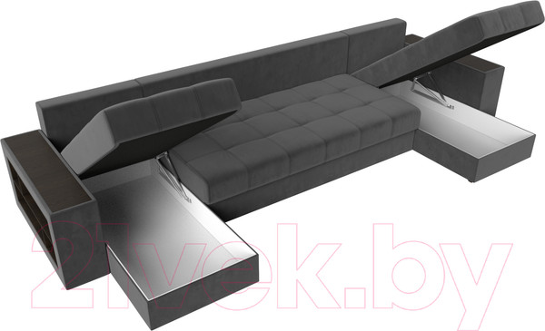 Изображение товара Диван П-образный Лига Диванов Дубай полки слева (велюр серый)