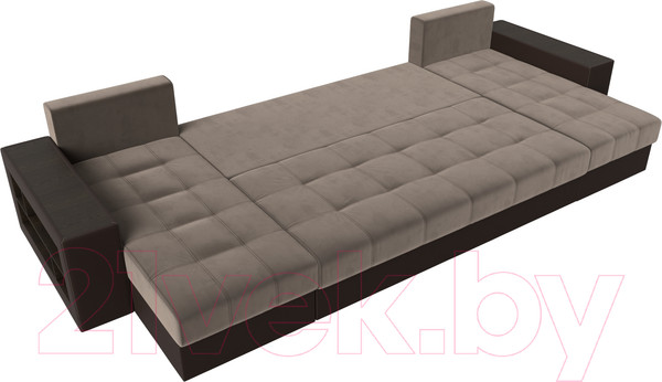 Изображение товара Диван П-образный Лига Диванов Дубай полки слева (велюр коричневый/экокожа коричневый)