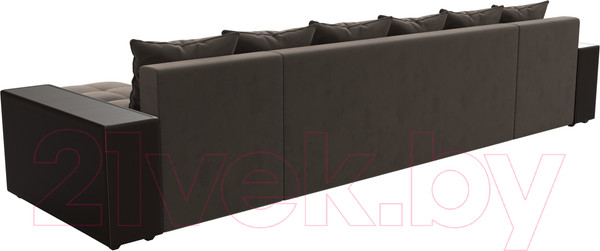 Изображение товара Диван П-образный Лига Диванов Дубай полки слева (велюр коричневый/экокожа коричневый)