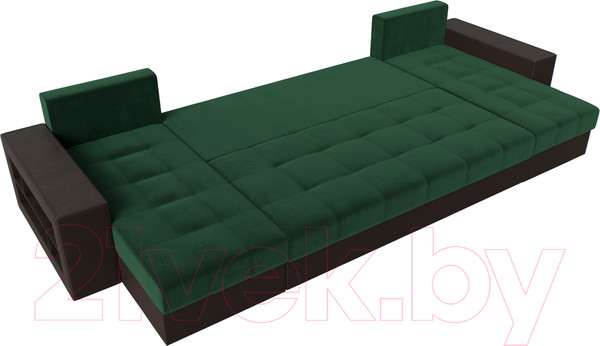 Изображение товара Диван П-образный Лига Диванов Дубай полки слева (велюр зеленый/экокожа коричневый)