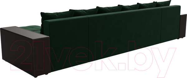 Изображение товара Диван П-образный Лига Диванов Дубай полки слева (велюр зеленый/экокожа коричневый)