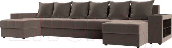 Изображение товара Диван П-образный Лига Диванов Дубай полки справа (велюр коричневый)