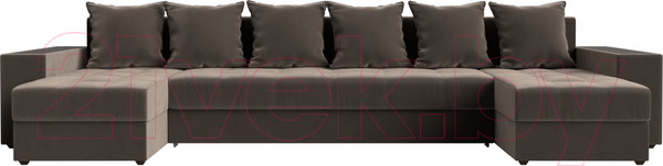Изображение товара Диван П-образный Лига Диванов Дубай полки справа (велюр коричневый)