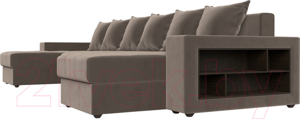 Изображение товара Диван П-образный Лига Диванов Дубай полки справа (велюр коричневый)