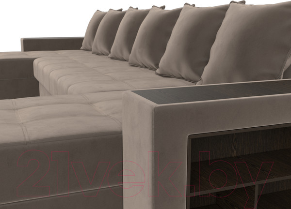 Изображение товара Диван П-образный Лига Диванов Дубай полки справа (велюр коричневый)