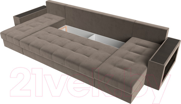 Изображение товара Диван П-образный Лига Диванов Дубай полки справа (велюр коричневый)