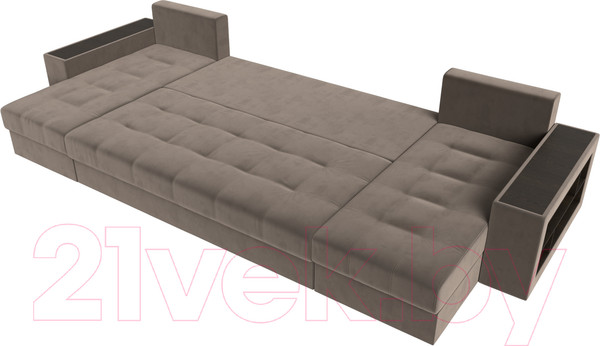 Изображение товара Диван П-образный Лига Диванов Дубай полки справа (велюр коричневый)