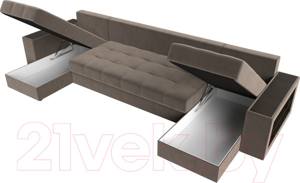 Изображение товара Диван П-образный Лига Диванов Дубай полки справа (велюр коричневый)