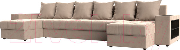 Изображение товара Диван П-образный Лига Диванов Дубай полки справа (велюр бежевый)